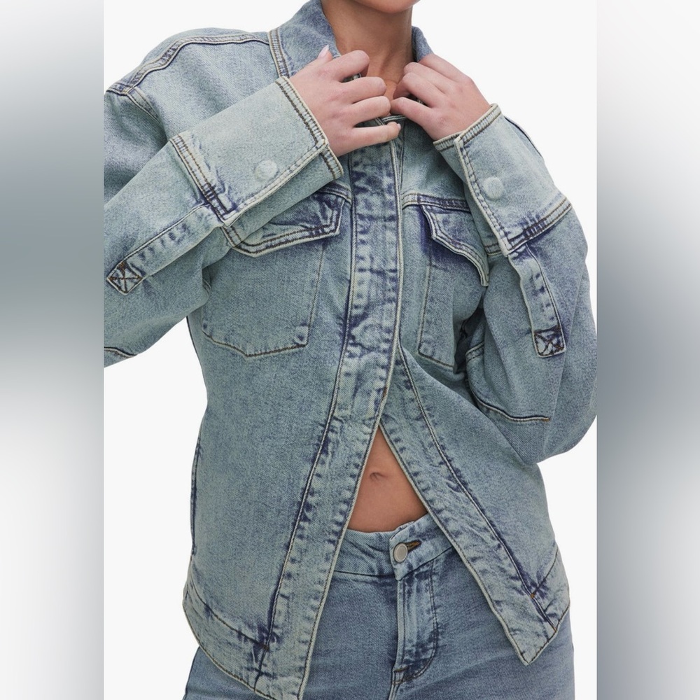 Good American Half Snap Denim Trucker Jacket Women’s Size Small